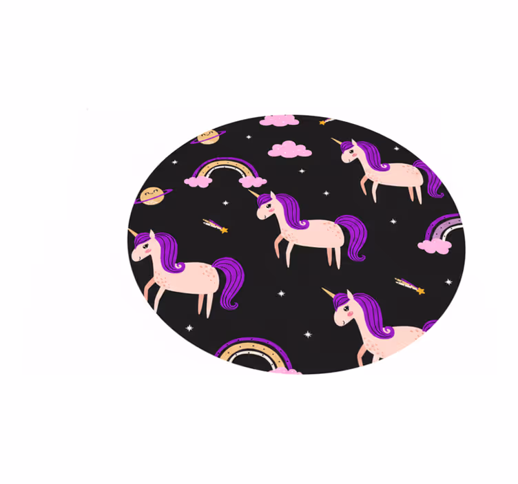 Kids vinyl rug with artistic unicorns on dark背景 - TenStickers