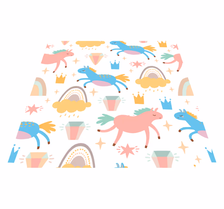 Kids vinyl rug with cute unicorns and rainbows pattern - TenStickers