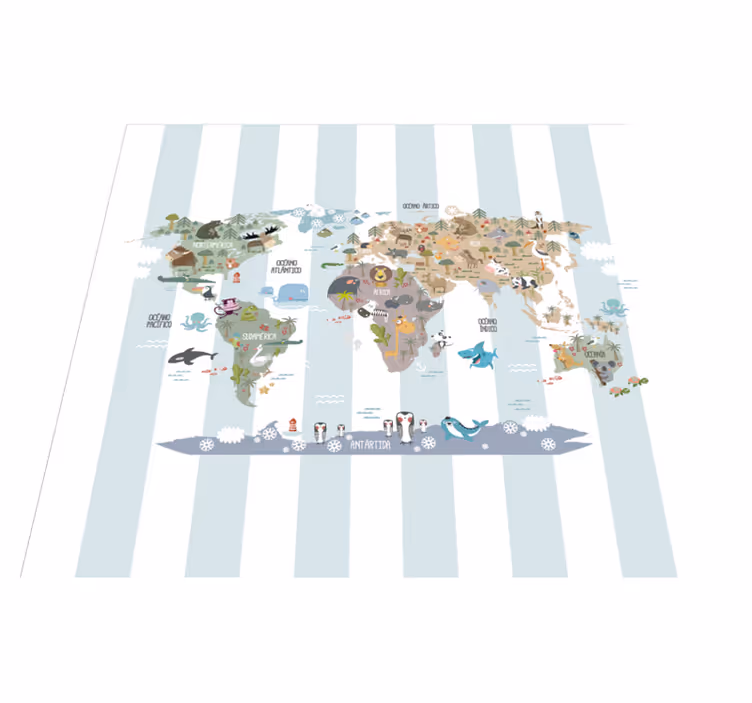 World map vinyl rug featuring animal life - TenStickers