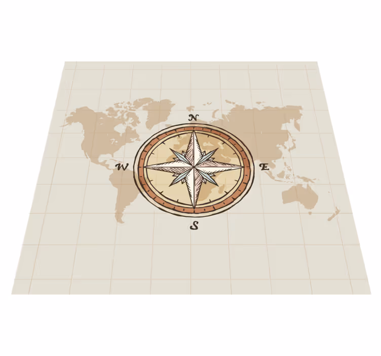 World map vinyl rug vintage cartography and compass - TenStickers