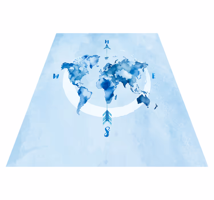 World map vinyl rug watercolor blue globe - TenStickers