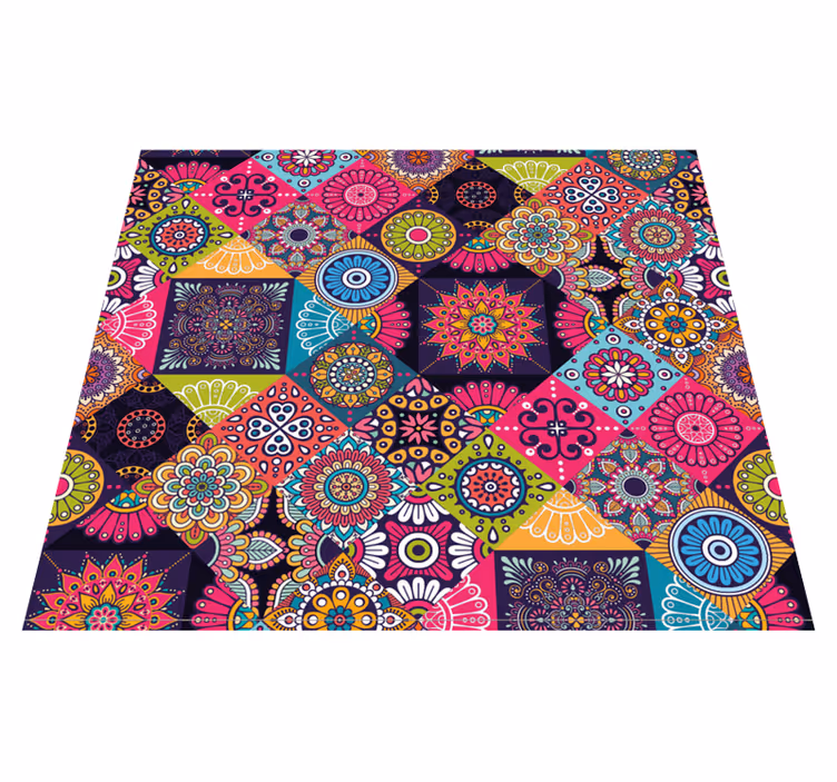 Living room vinyl rug dark mandala tiles - TenStickers