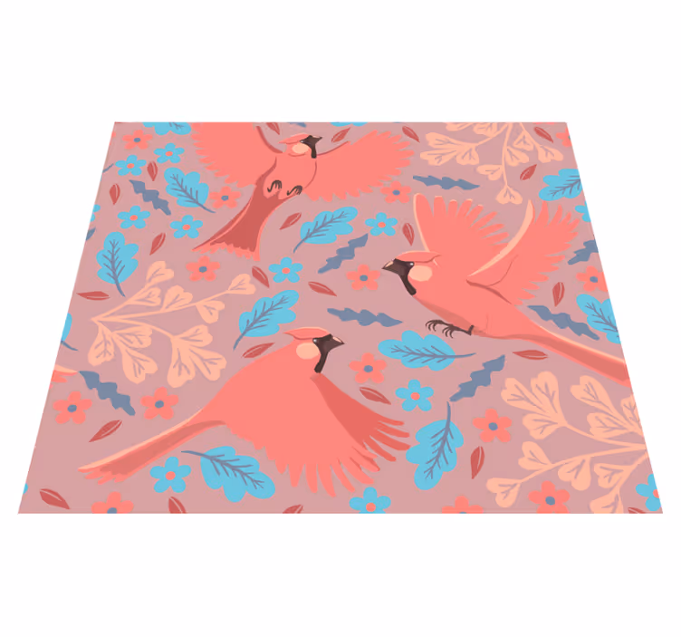 Blush background with birds on branch living room vinyl rug - TenStickers