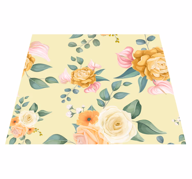 Living room vinyl rug yellow roses vintage style - TenStickers