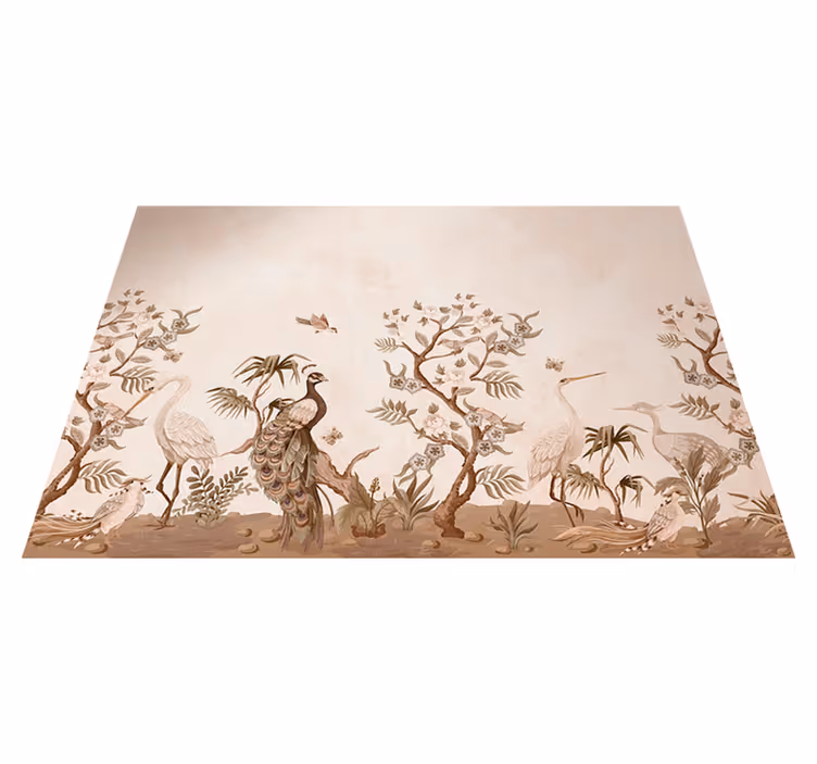 Beige vinyl rug with vintage animals design - TenStickers