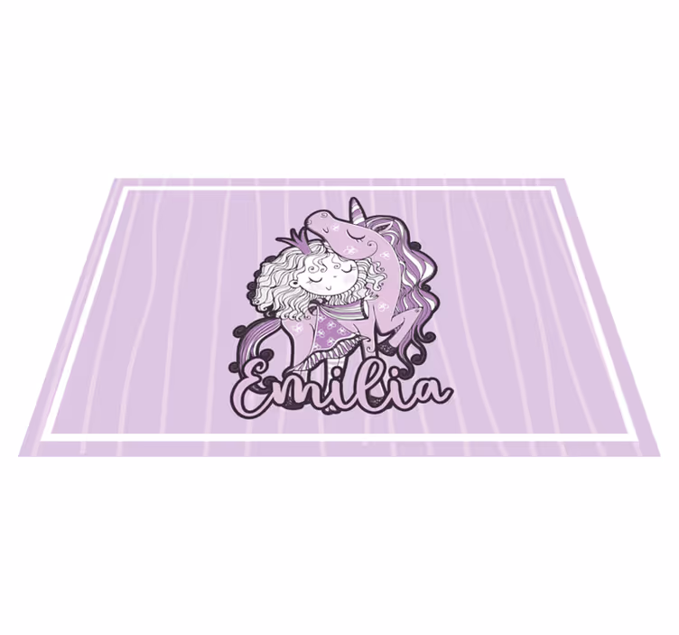 Purple vinyl rug artistic princess with unicorn - TenStickers