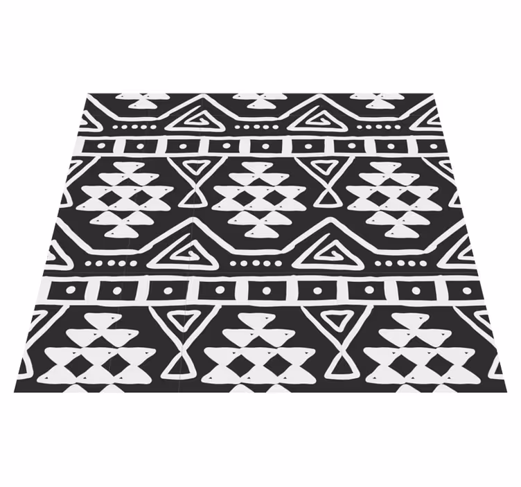 Black vinyl rug with a black and white boho design - TenStickers