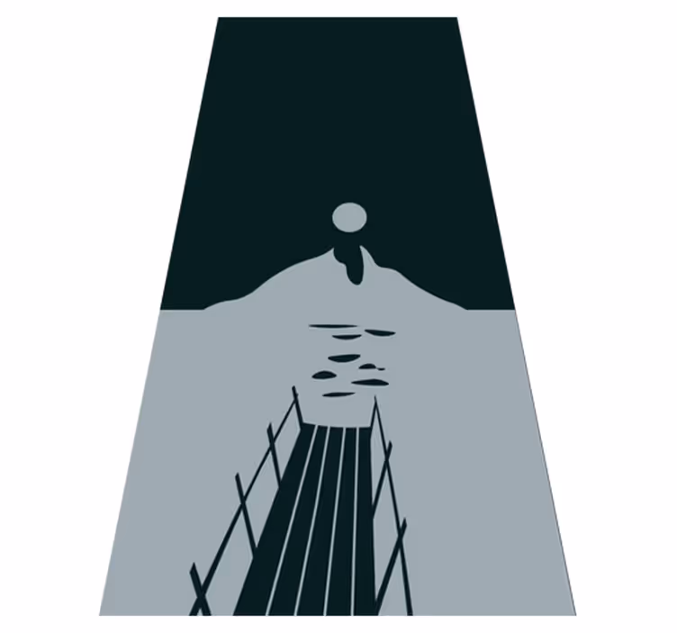 Black vinyl rug wooden dock to lake with mountains - TenStickers