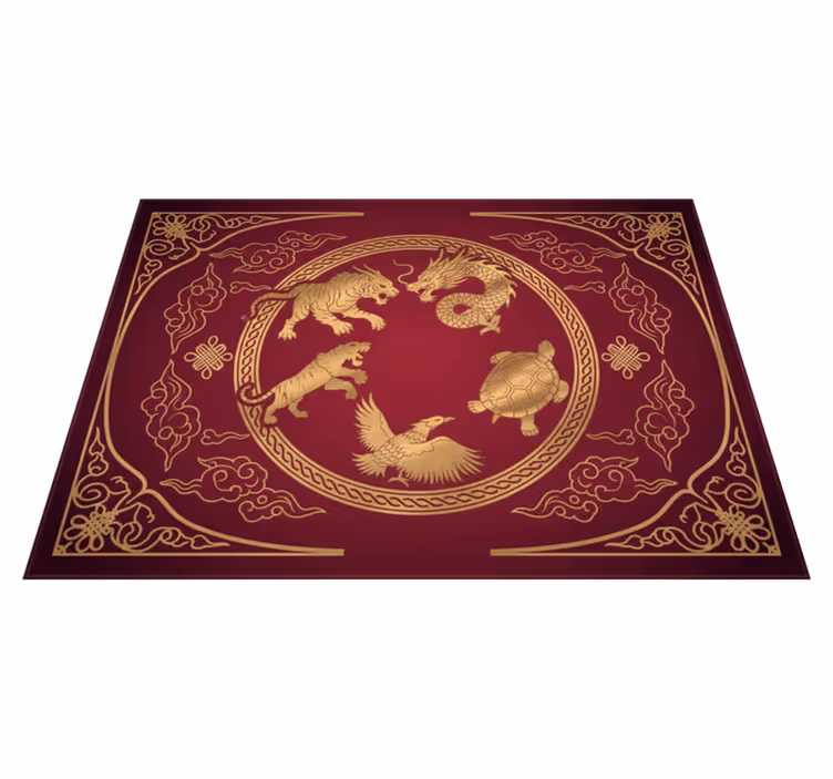 Red vinyl rug with four symbols dragon tiger design - TenStickers