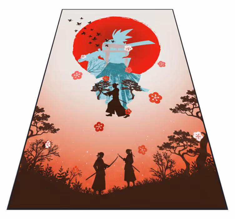 Red vinyl rug with anime fighter sunset design - TenStickers