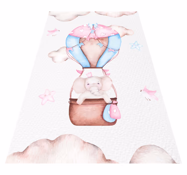 Pink vinyl rug with adorable hot air balloon - TenStickers