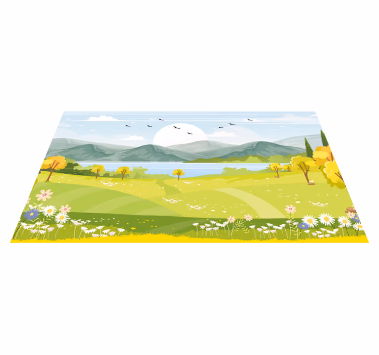 Cartoon Mountain Landscape vinyl rug - TenStickers