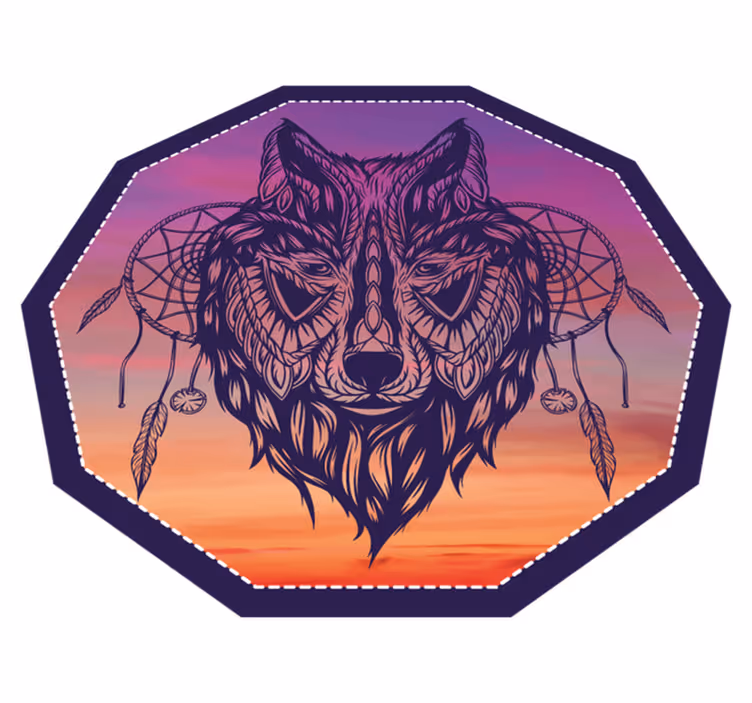 Octagonal Wolf Illustration animal vinyl rug - TenStickers