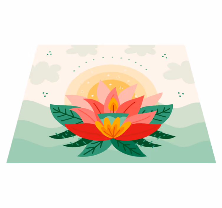 Lotus pink sketch candle floral rug - TenStickers