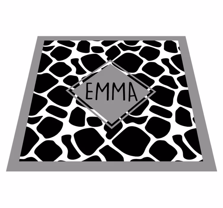 Black and white giraffe with name teenager vinyl rug - TenStickers