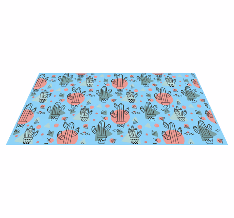 Blue cactus pattern kitchen vinyl rug - TenStickers