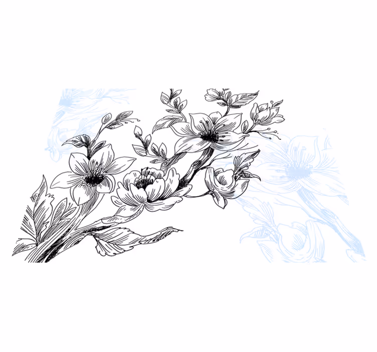 Azure Blossom Concept flower vinyl rug - TenStickers