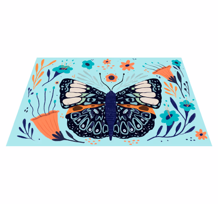 Colorful Butterfly Details flower vinyl rug - TenStickers