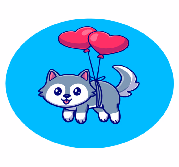 Baby wolf with balloons animal vinyl rug - TenStickers