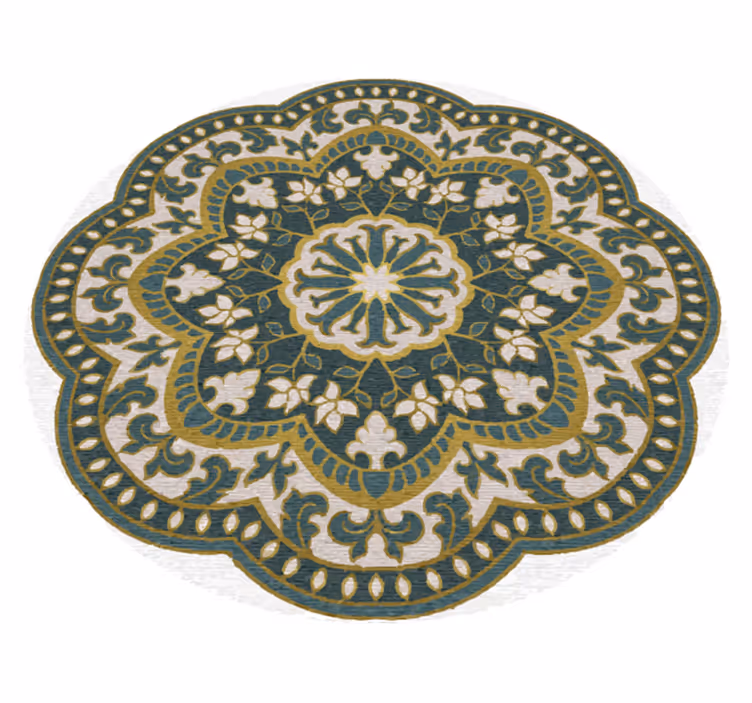 Circular green floral motif mandala vinyl rug - TenStickers