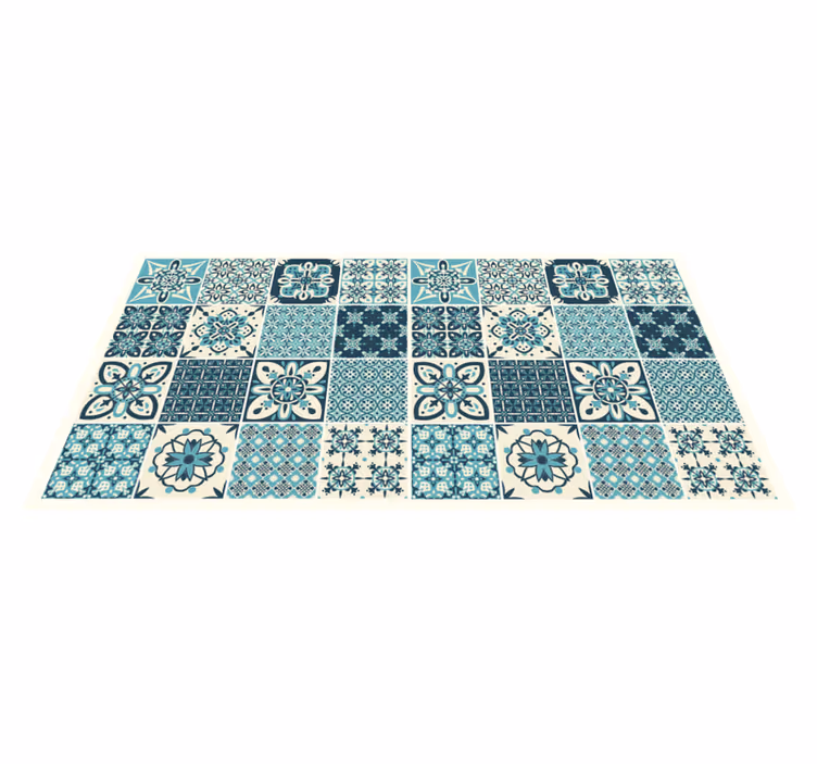 Turquoise floral pattern tile vinyl rug - TenStickers