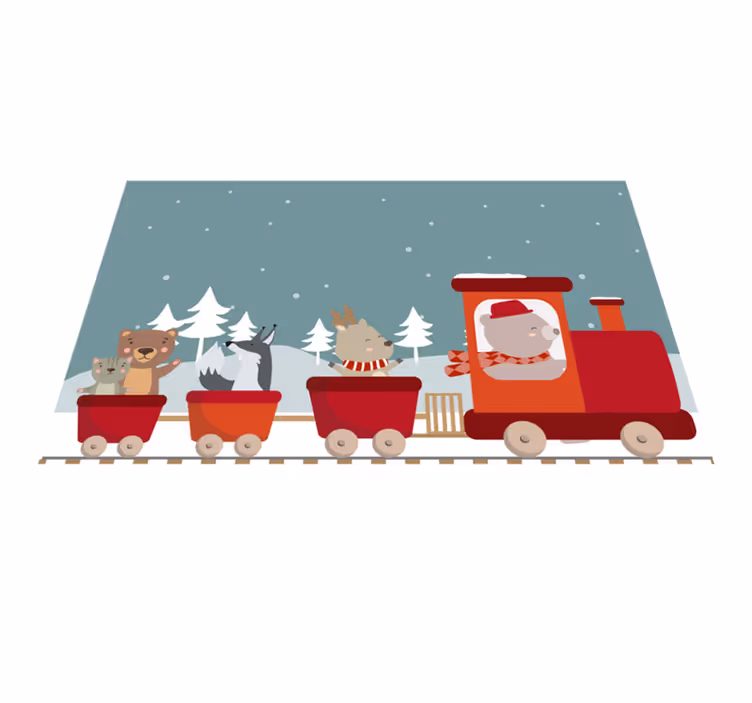 Kids animals on train kids vinyl rug - TenStickers