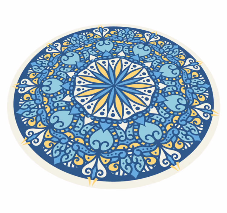 Intricate blue motif mandala vinyl rug - TenStickers
