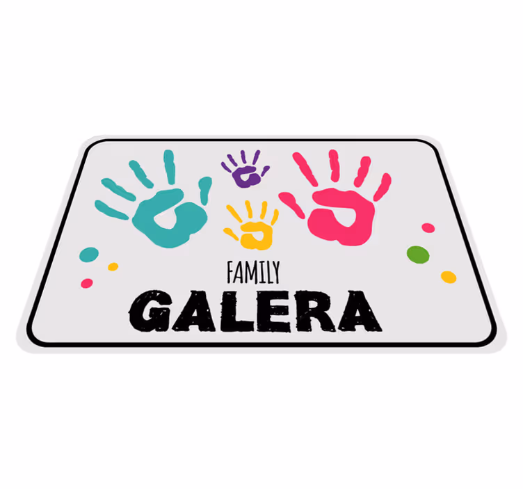 Handprints with family name entrance hall vinyl rug - TenStickers