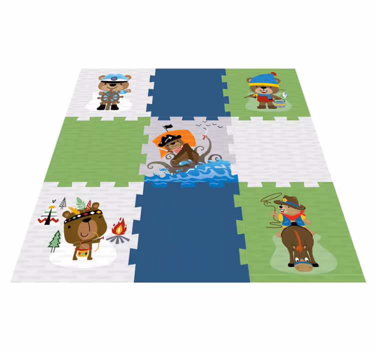 Cute bear adventure vinyl rug - TenStickers