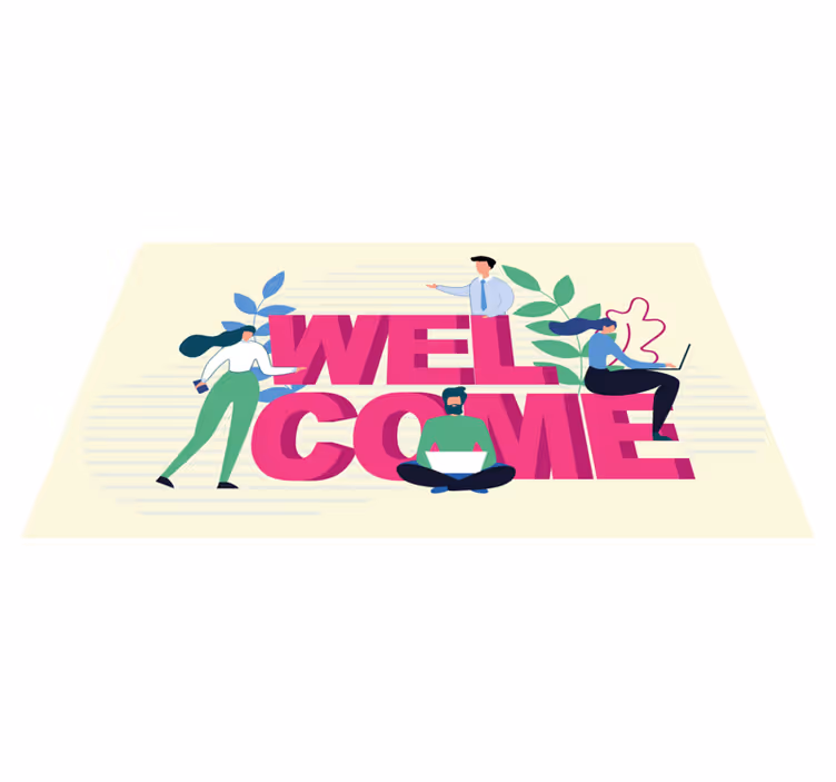 Welcome cartoon people characters entrance hall - TenStickers