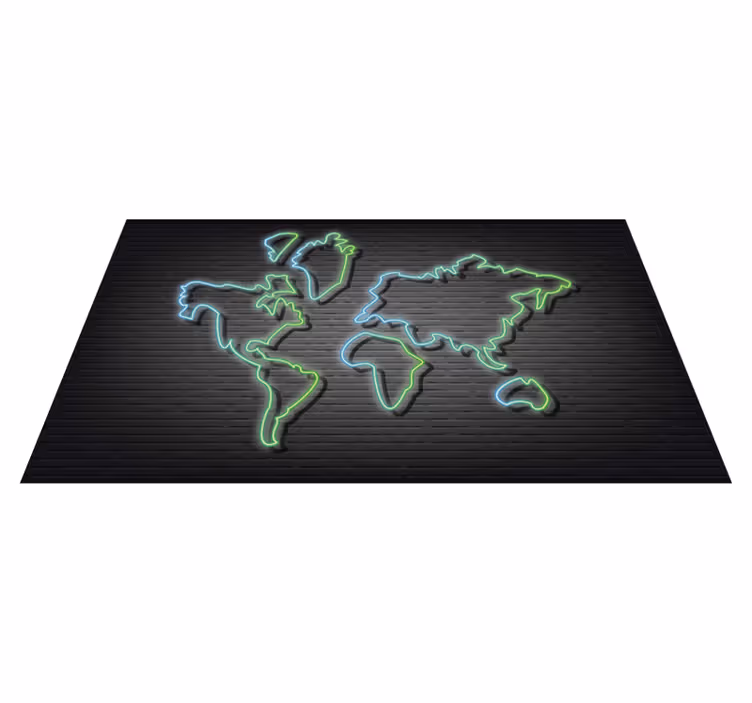 Neon Outline world map vinyl rug - TenStickers
