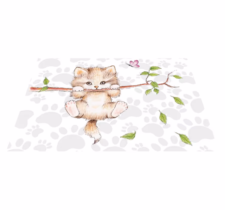 cat hanging on a tree bedroom rug - TenStickers