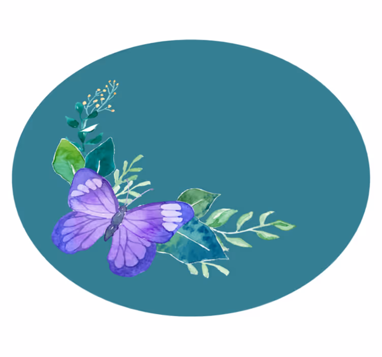 Butterfly Botanical Motif flower vinyl rug - TenStickers