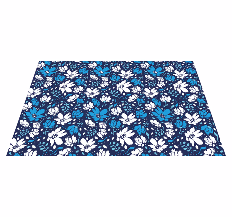 Navy Floral Motif flower vinyl rug - TenStickers