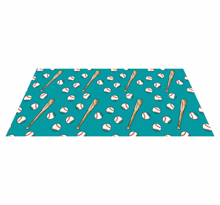 white baseball ball brown bat design vinyl  rug - TenStickers