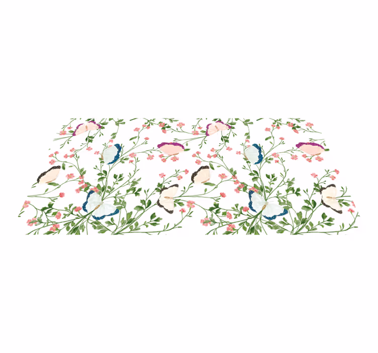 Butterfly Pattern flower vinyl rug - TenStickers