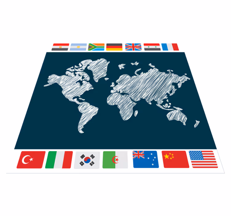 Blue background with country flags map rug - TenStickers