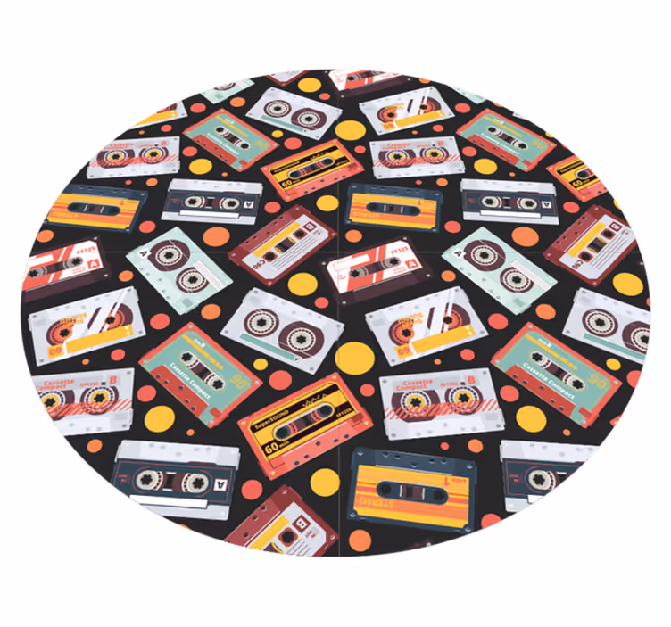 Vintage cassette tape pattern circular rug - TenStickers