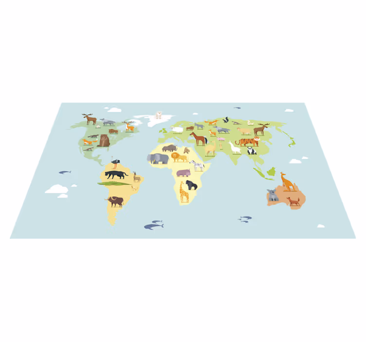 Colorful animals from continents world map rug - TenStickers