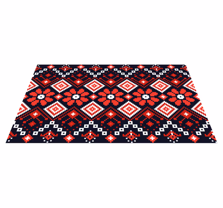 White and red geometric pattern ethnic rug - TenStickers
