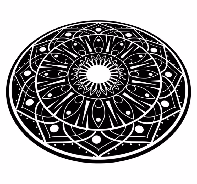 Black and white lines pattern mandala vinyl rug - TenStickers