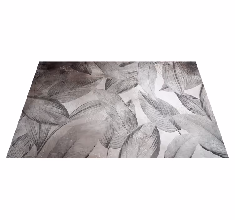 Leafy monochrome pattern flower vinyl rug - TenStickers