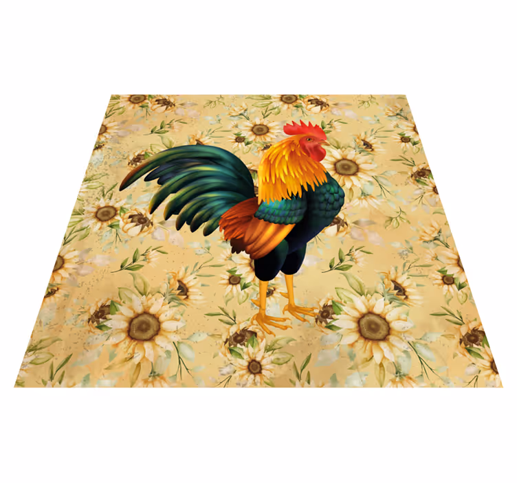 Porud rooster flower vinyl rug - TenStickers