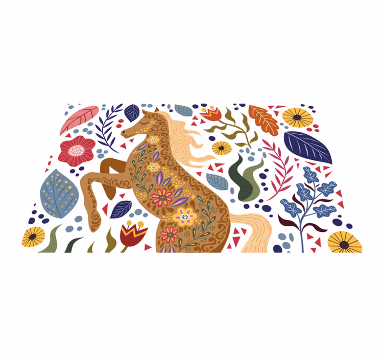 Wild horse folklore illustration floral rug - TenStickers