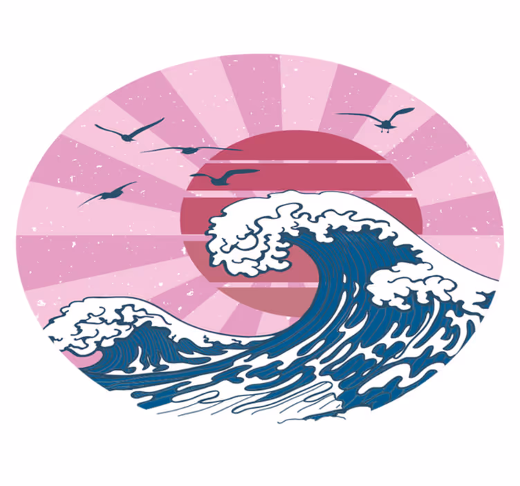 Kanagawa pink wave geometric vinyl rug - TenStickers