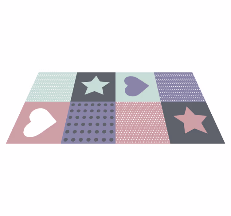 Patchwork Heart Star playroom vinyl rug - TenStickers