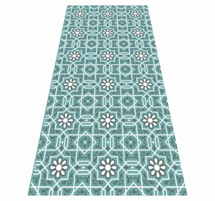 green floral tiles kitchen mat - TenStickers