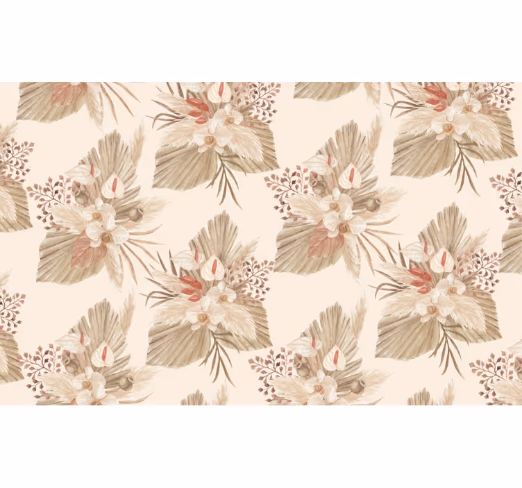 Living room wallpaper dried flowers with pampas grass - TenStickers