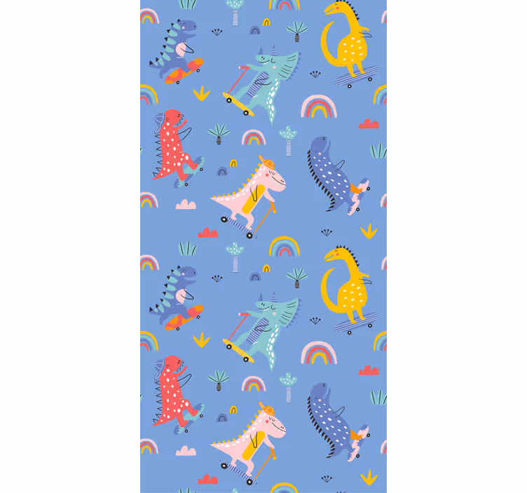 Kids wallpaper featuring cute skater dinosaurs - TenStickers