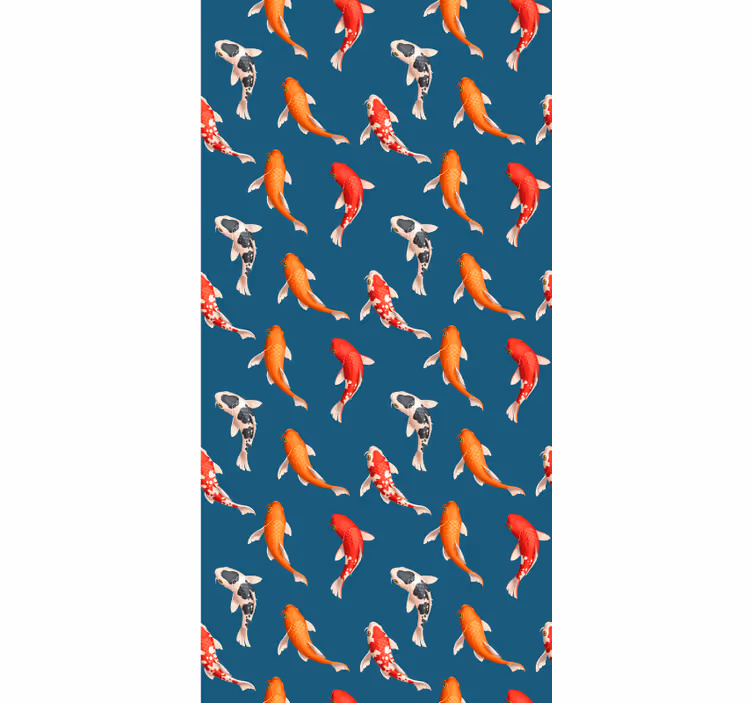 Kids wallpaper koi fish pattern on blue background - TenStickers
